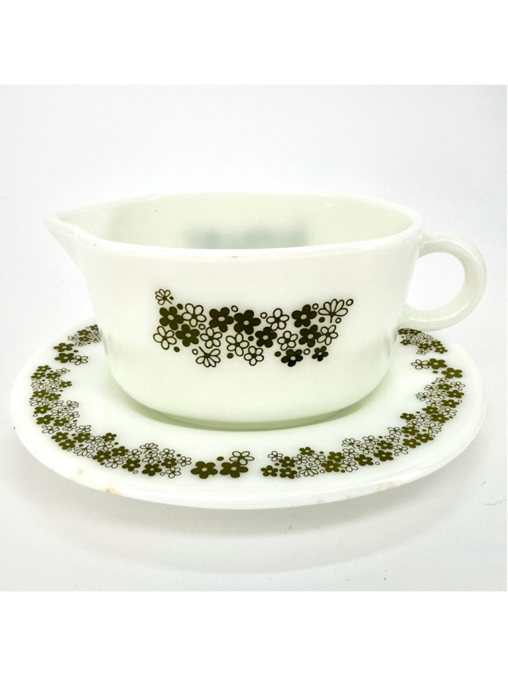 Vintage 70's Pyrex Crazy Daisy Spring Blossom Gravy Boat & Saucer Plate Set